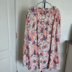 Anthropologie Striped Floral Midi Skirt - Coral and Navy